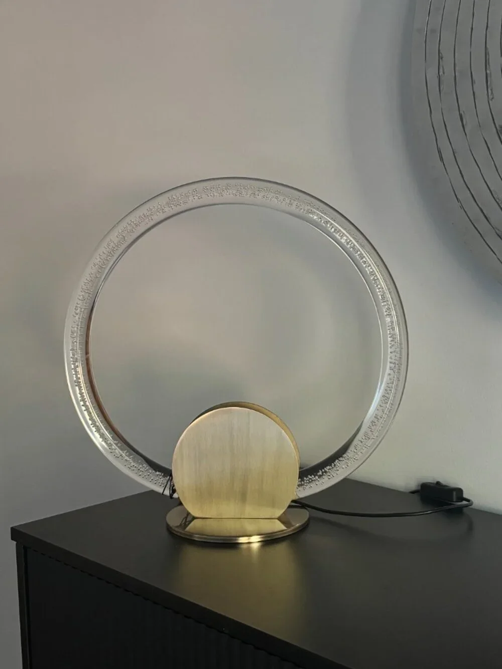 Luxe Habitat Modern Minimalist Lamp Clear Acrylic Ambient LED Brushed Brass NEW